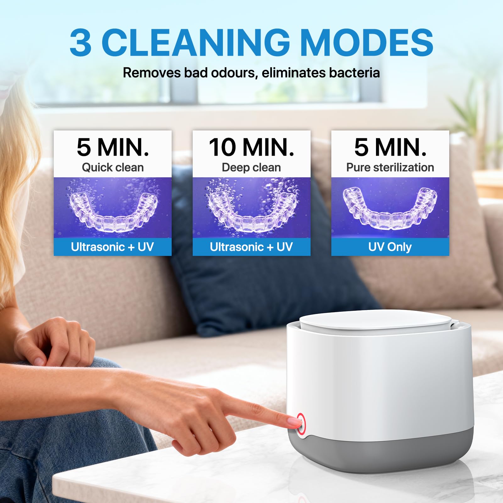 Anysun Nettoyeur Ultrason Ultrasonic Cleaner 45kHz UV-C 200ml 3 Modes Portable Batterie 4000mAh
