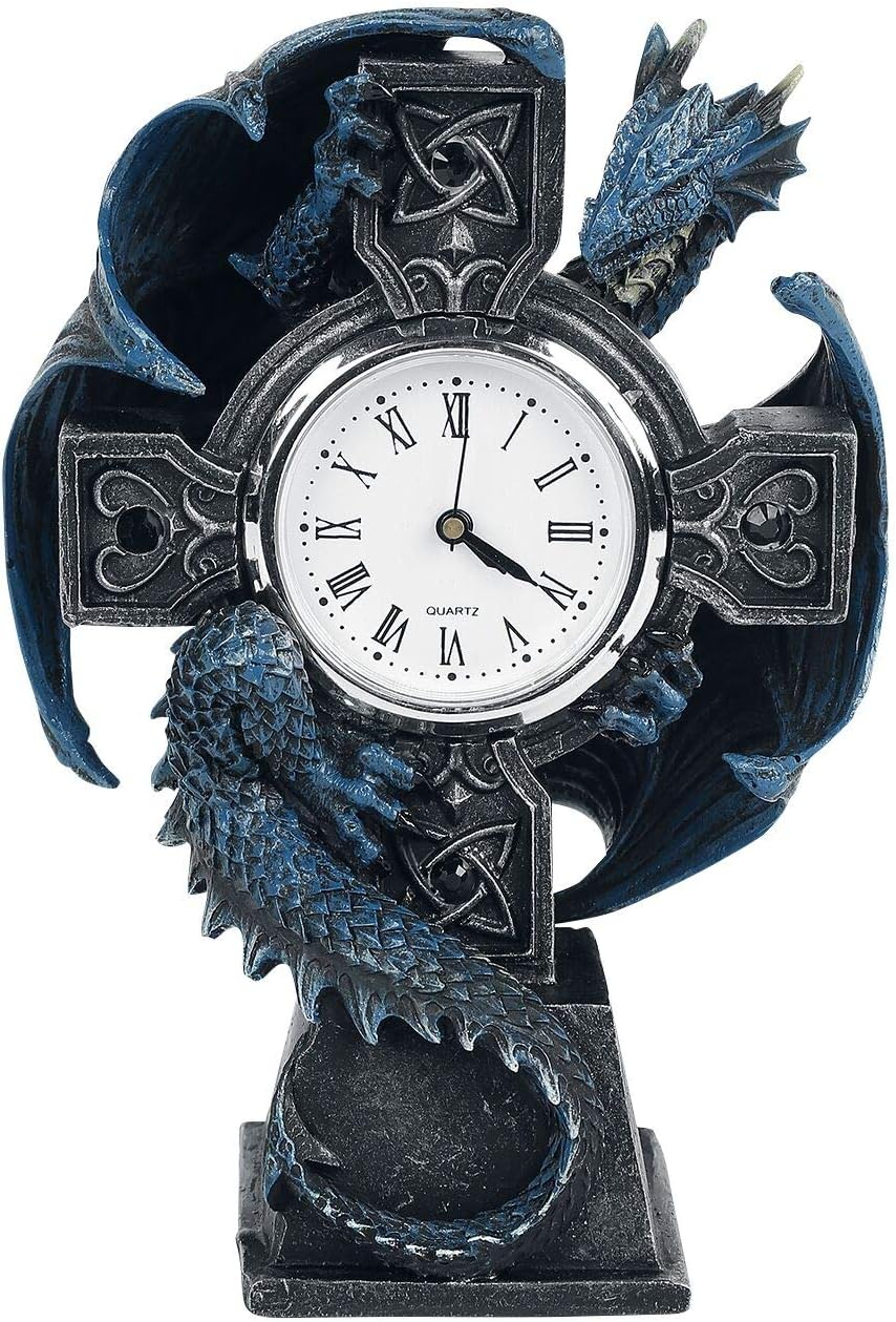 B3602J7 Draco Clock Anne Stokes 17.8cm, Resin, Blue, One Size