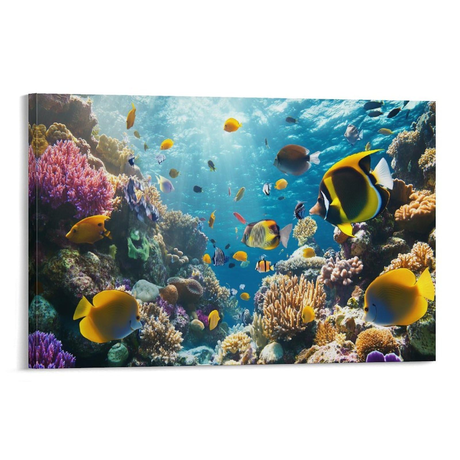 CPLVKWRQJ Underwater Scene Single Piece Tropical Fish Reef Framed Wall Art - Living Room Gallery Wall Focal Point Ready to Hang Decor 20x30inch(50x75cm)