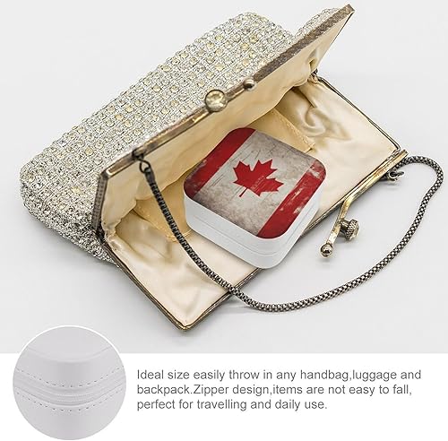 Vista 3 de Retro Canada Flag Jewelry Box for Women PU Leather Jewelry Organizer Storage Case with Zipper Mini Travel Jewelry Case Portable Jewelry Storage Box