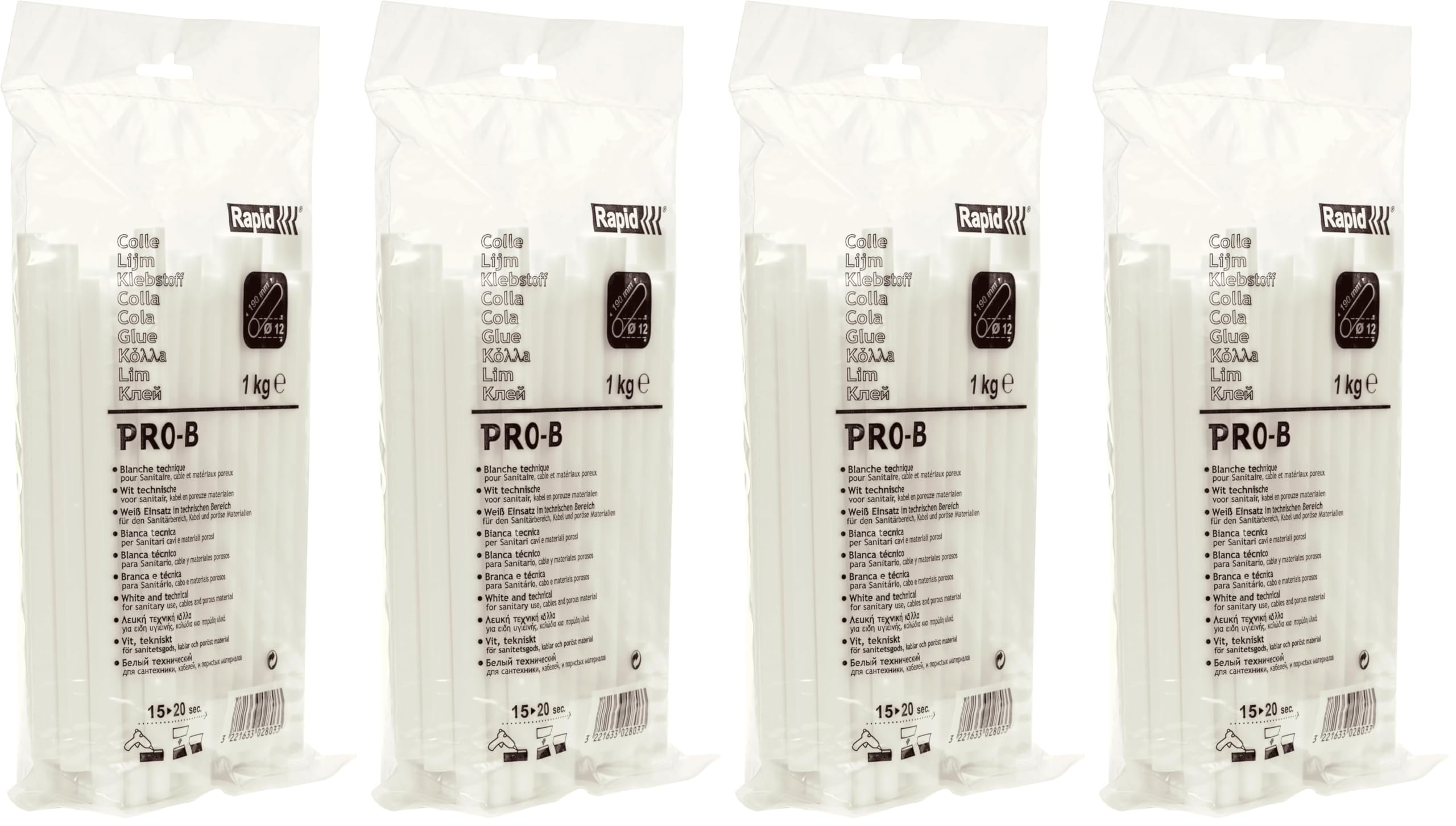 RAPID, 40302803, Bâtons de Colle thermofusible, Pro-B, Blanc, ø 12 mm, Longueur 190 mm, 1 kg