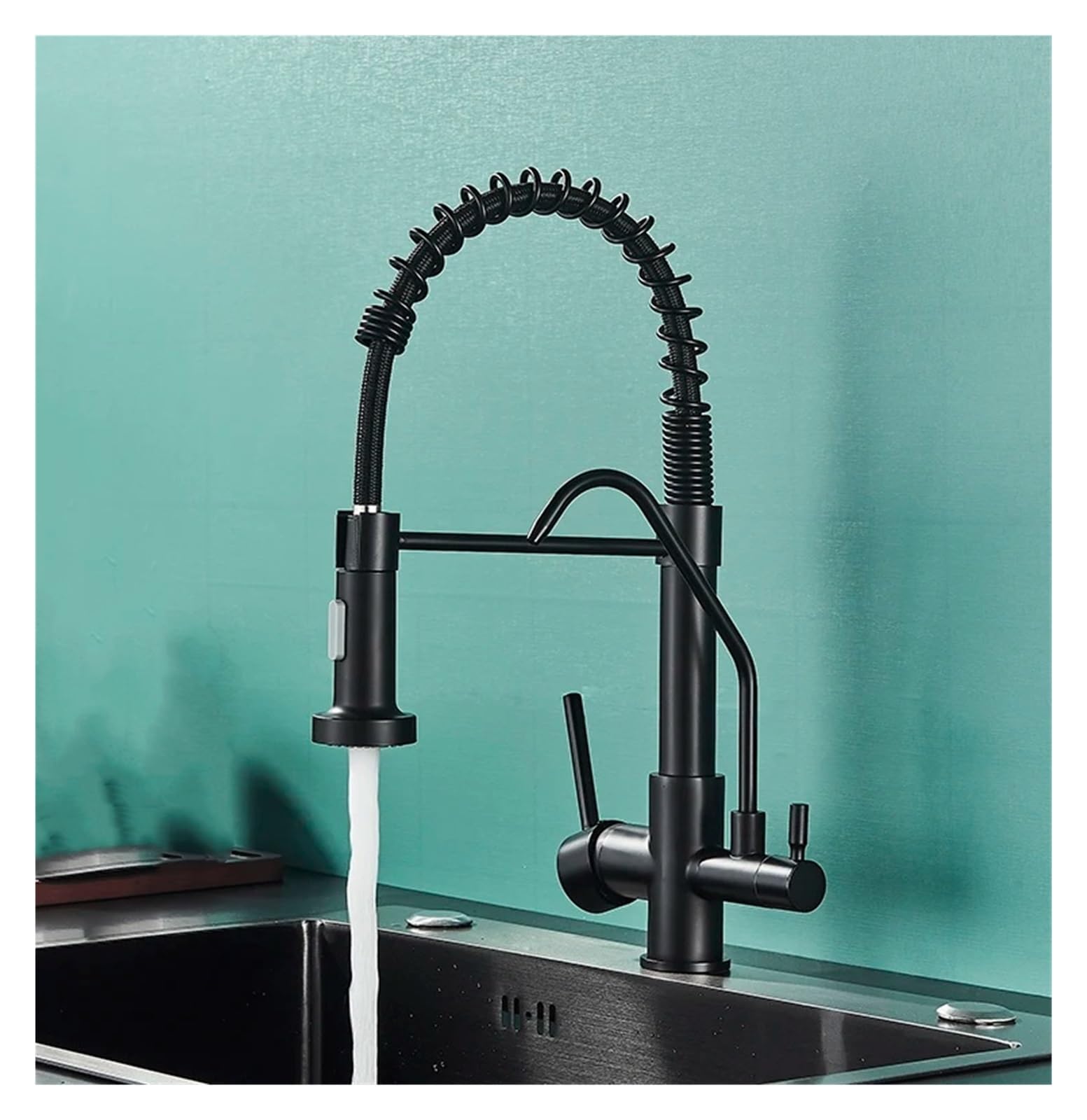 Mitigeur 3 voies cuisine eau pure et domestique réglable noir mat