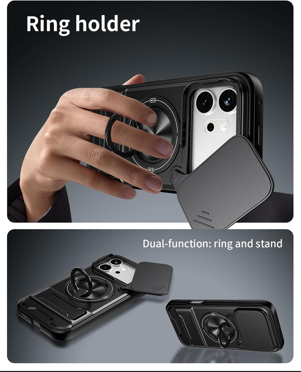 Compatible with Honor 600 / Honor 600 Pro Case [with 1*Screen Protector][2-in-1 Slide Camera Cover, Magnetic Kickstand Design][Shockproof Phone case] Black