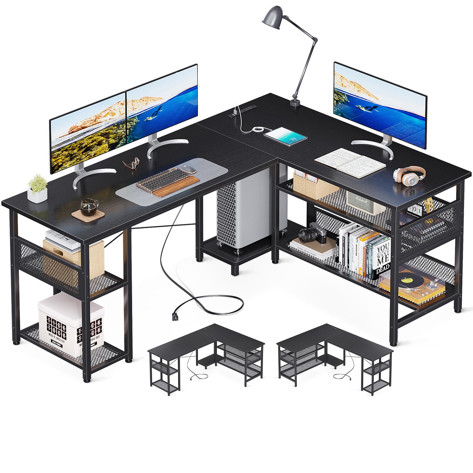 Buy ODK 59" L Shaped Desk with Power Outlet and USB Charging Ports
