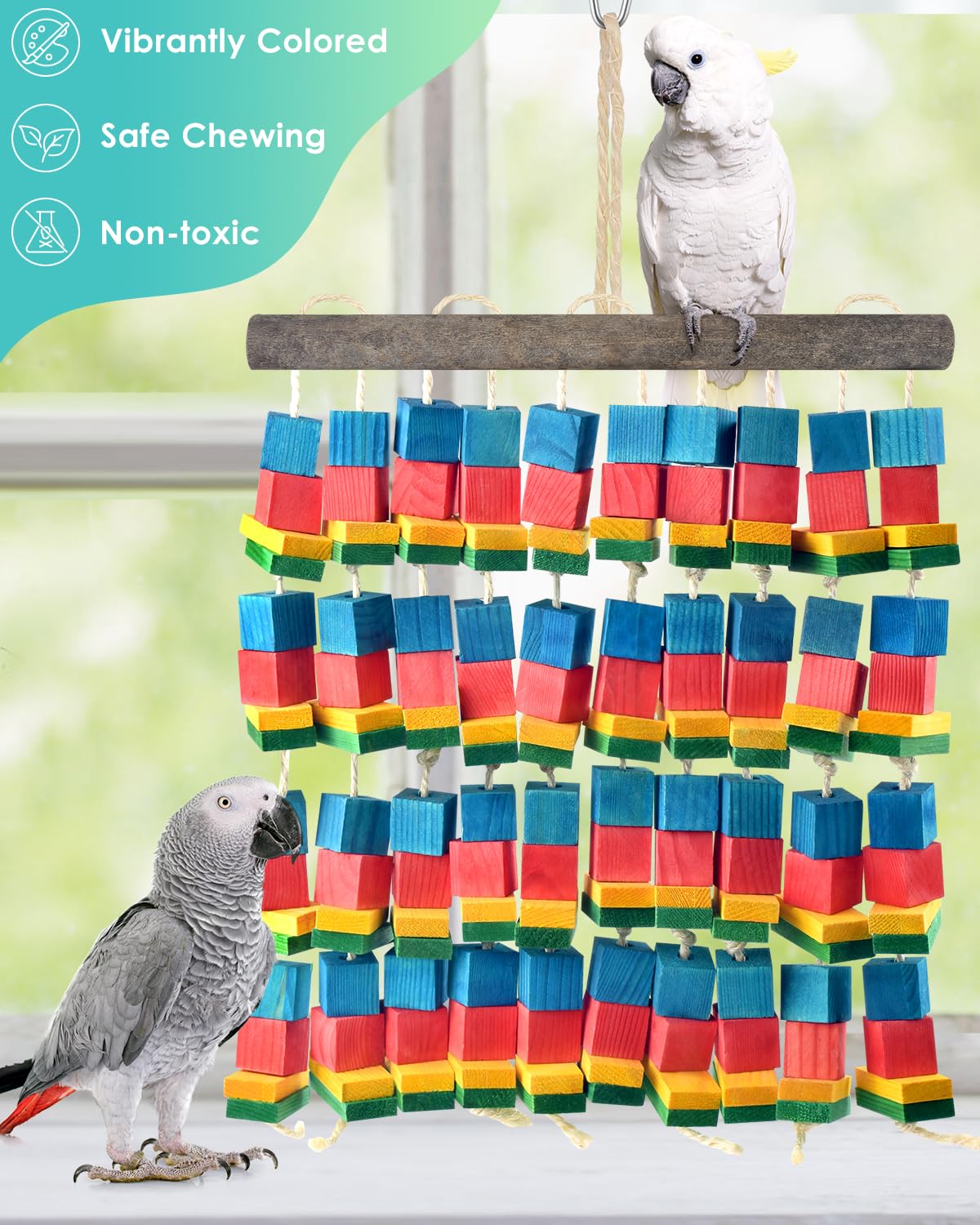 DBNESS Extra Large Bird Toys, 21.6inch XL Macaw African Grey Parrot Chewing Toys, Natural Wooden Block Knots Tearing Toy Parrot Cage Accessories for Big Birds
