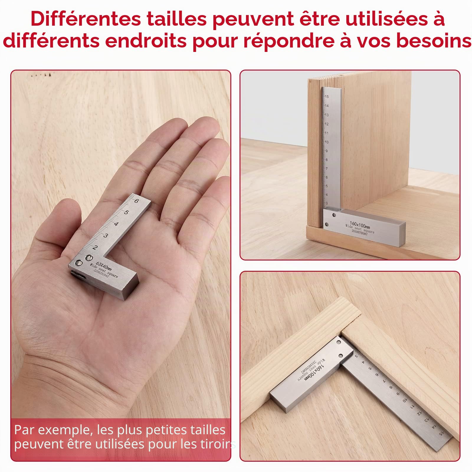 XUNTOP 4Pcs 90° Équerre à Chapeau en Acier au Carbone MM/POUCE Équerre de Menuisier Règle d'Angle Droit pour Menuisier, Charpentier, Travail du Bois