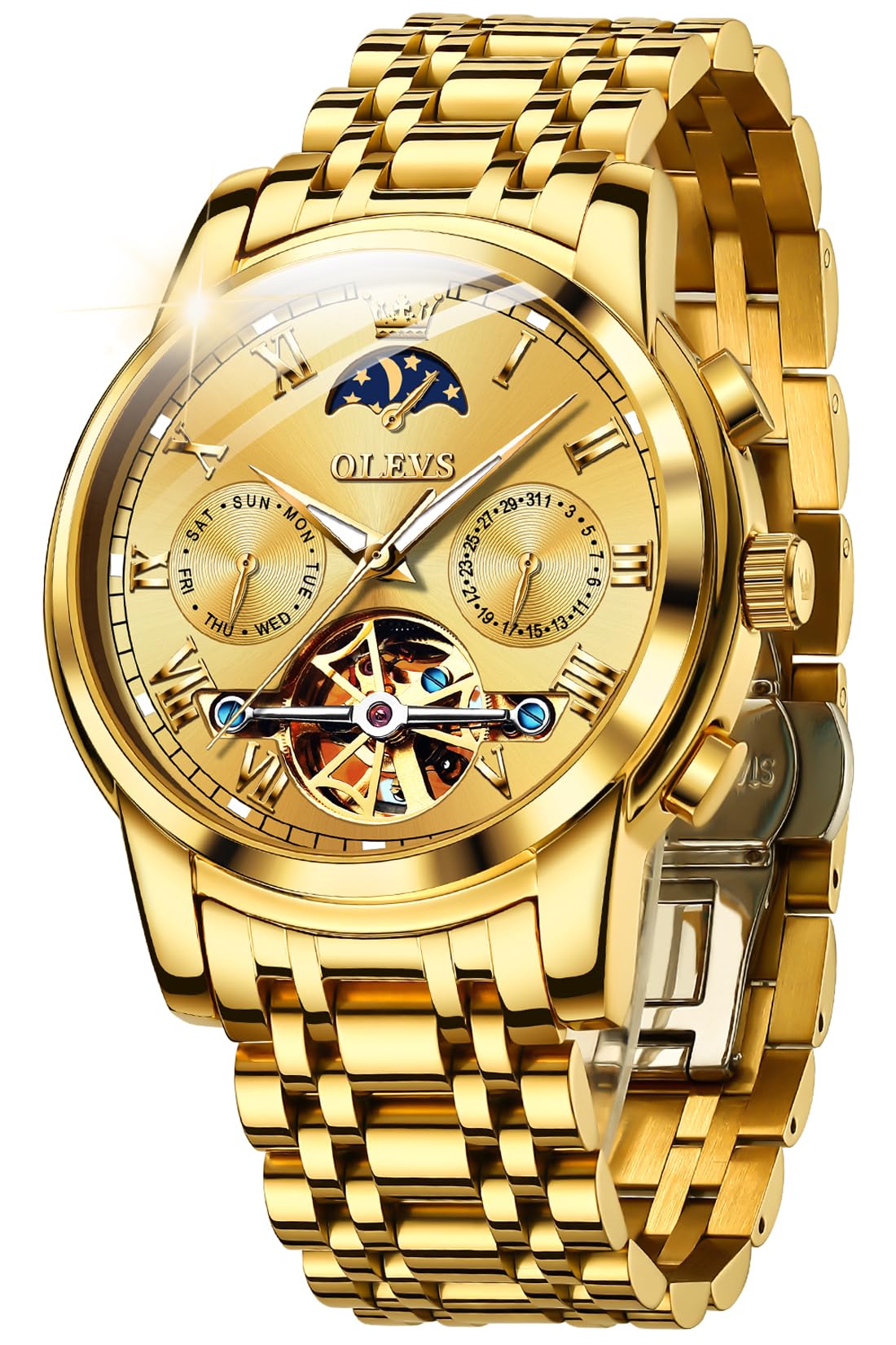 OLEVSMens Automatic Watches Skeleton Mechanical Self Winding Luxury Fashion Dress Wrist Watch Luminous Waterproof