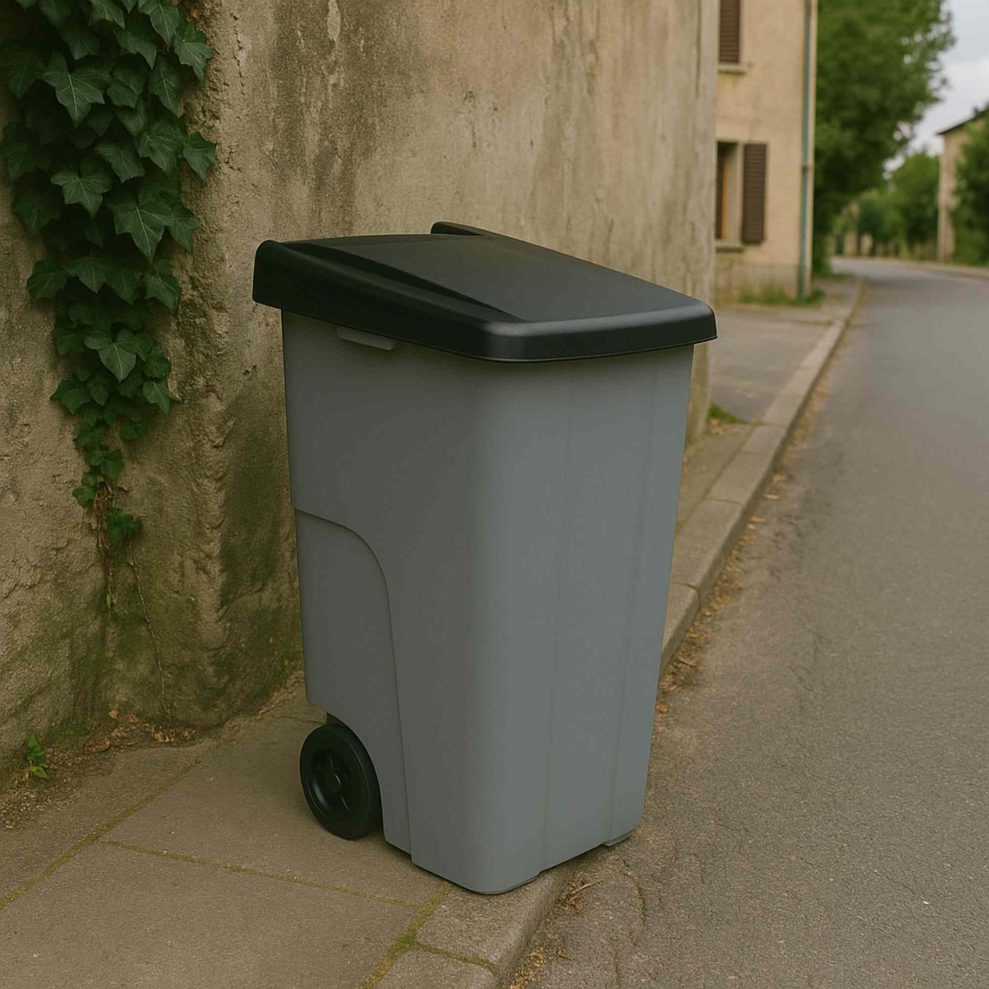 Well Home Contenedor Reciclo 110 litros Cerrado, Negro, 88x57x42 cm