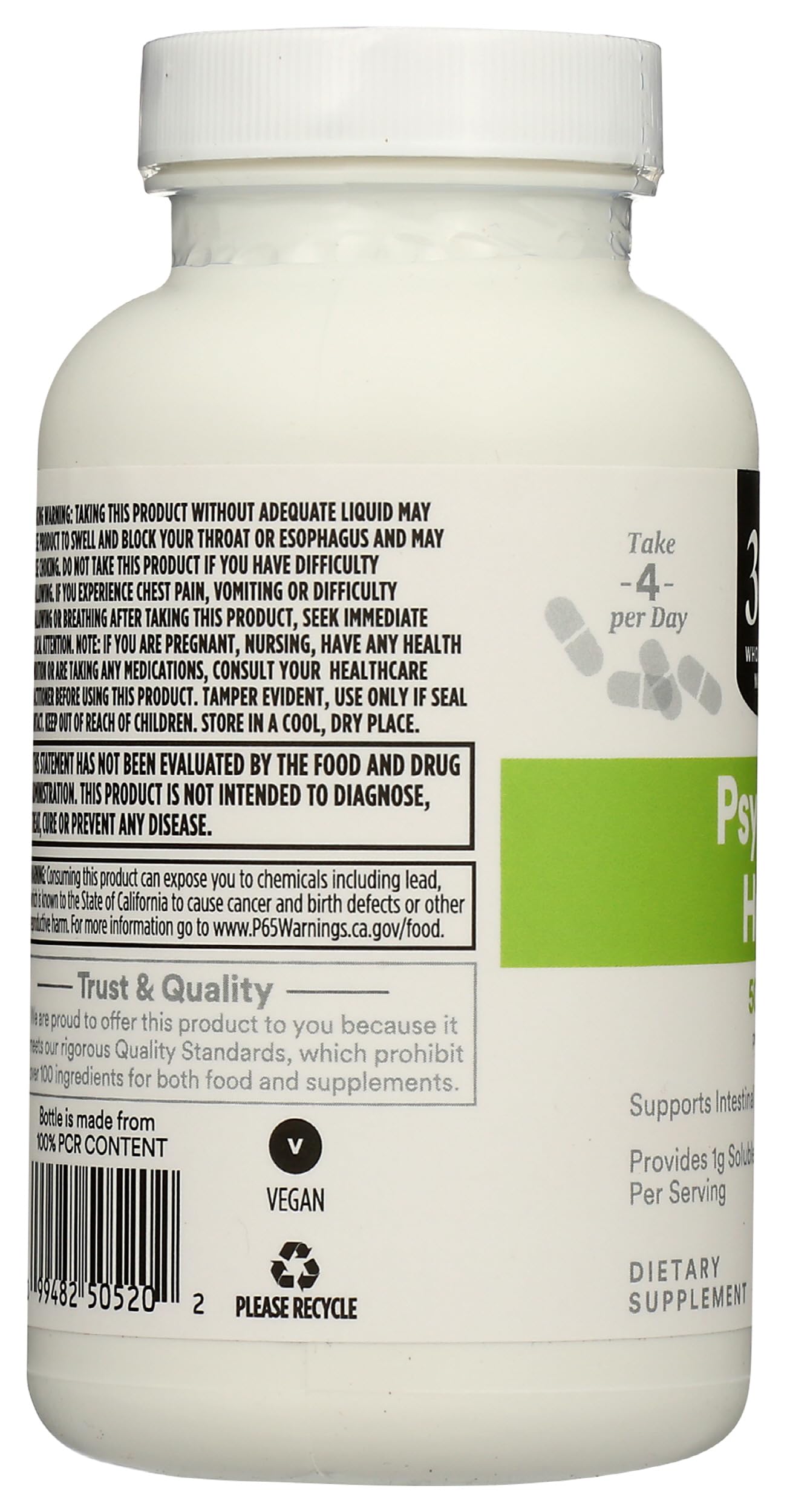 365 By Whole Foods Market, Psyllium Husk, 500 Mg, California Only, 180 Count — Amazon image 4