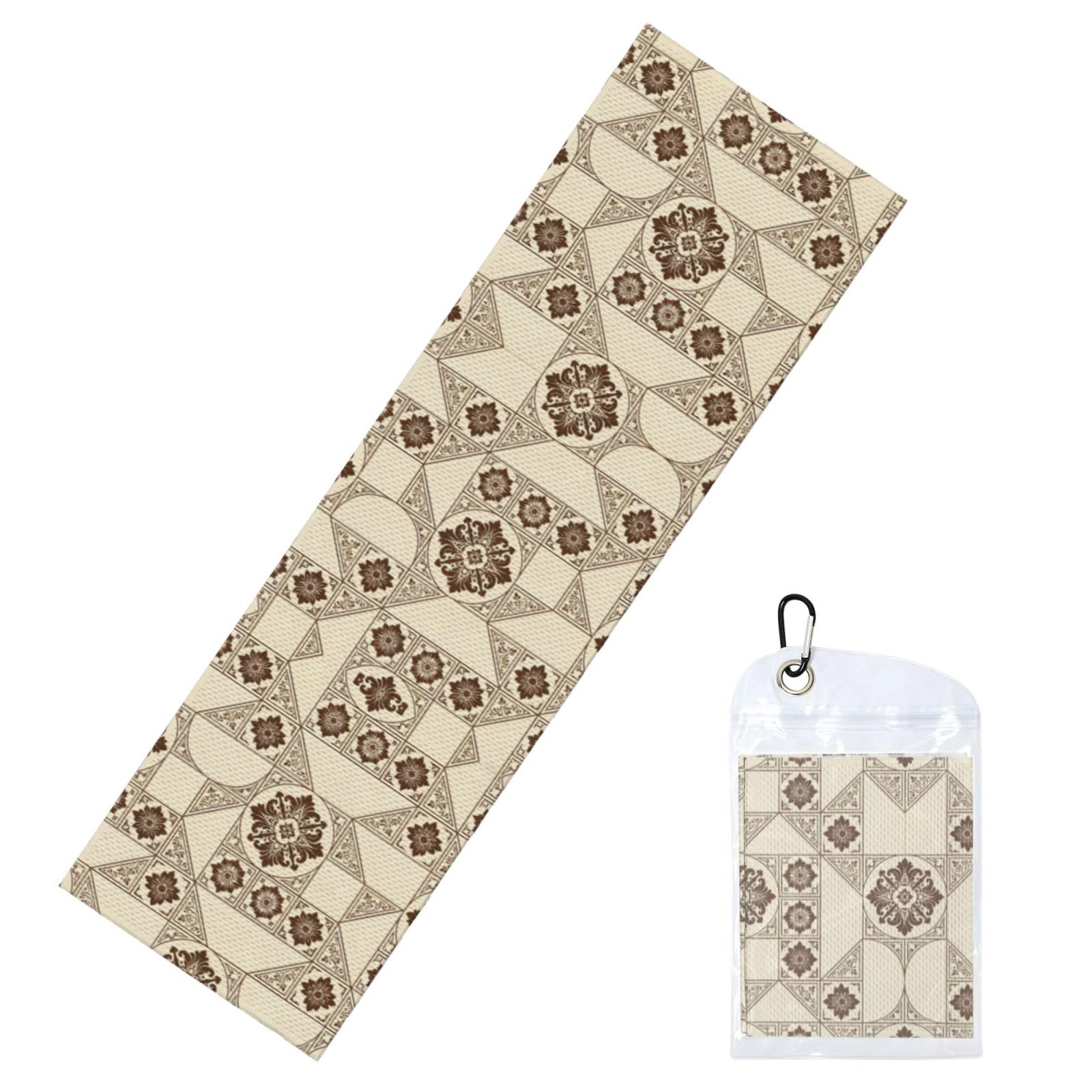 DUYIOKH Elegant Brown Floral Tile Print Cooling Towel, Portable Towel for Gym Workout Golf Beach World Cup Sports Hot Weather