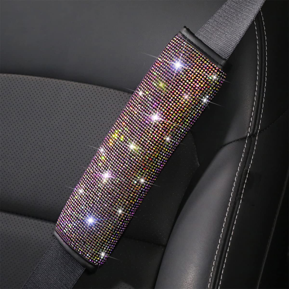 Bling Seat Belt Shoulder Pads - 2PC Rhinestone Crystal Covers For Cars, SUVs, Universal Fit, Multicolor - View #5