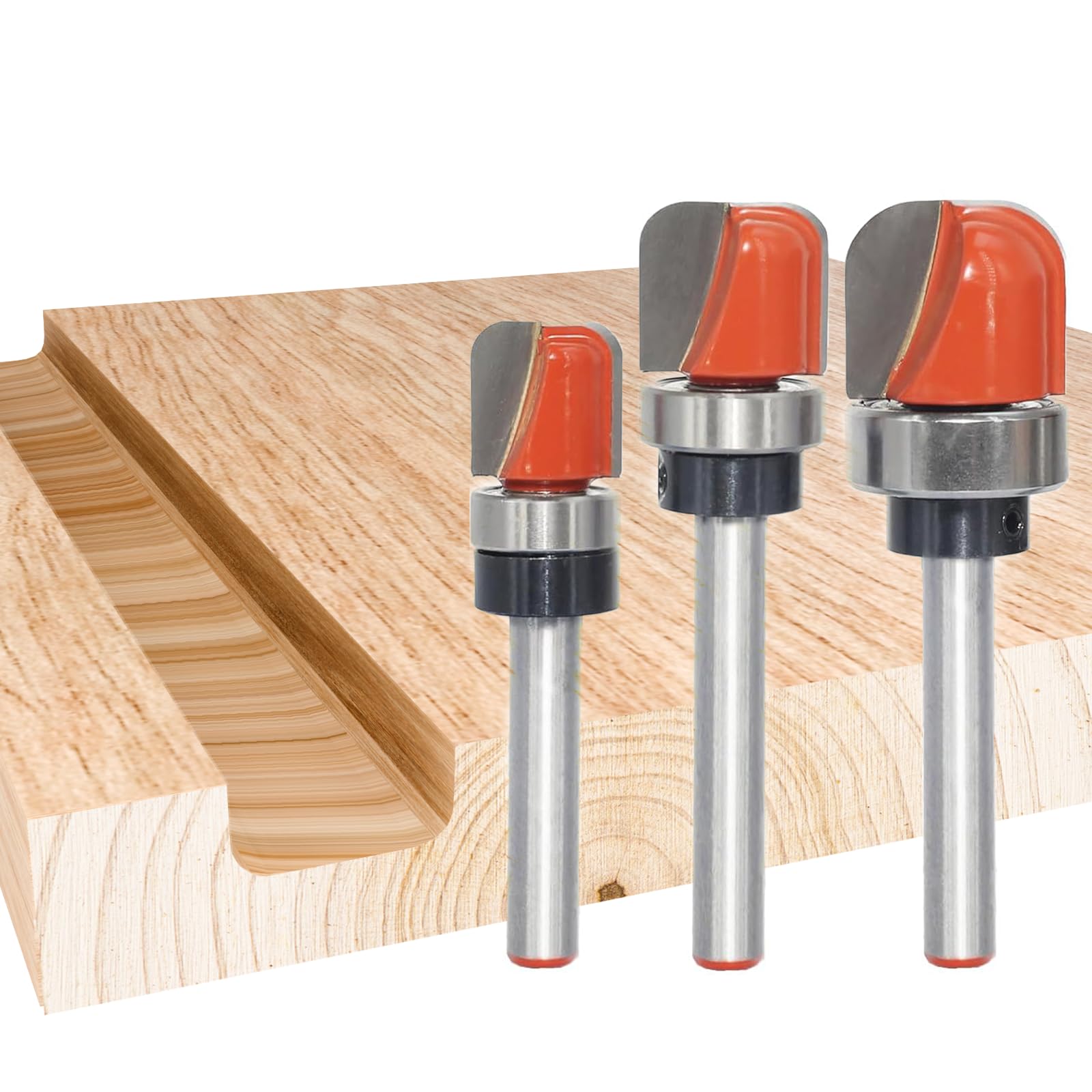 3本セット ディッシュビット ベアリング付き6㎜軸 トリマービット ルータービット 刃径13mm /16mm/19mm トレイ 皿 彫刻用 ルータービット コロ付 丸溝ビット U溝ビット 切削工具