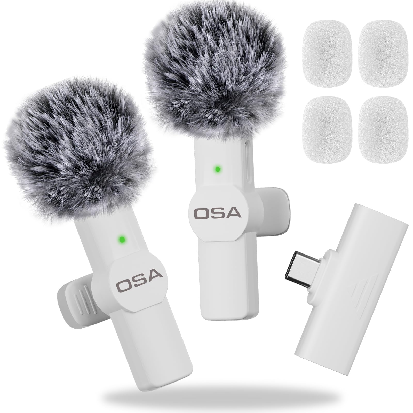 OSA Microfono lavalier wireless USB-C per iPhone 15 Series/Android/Tipo-C Smartphone Laptop, microfono wireless per registrazione video, mini microfono, Live Streaming, TikTok, Vlog, YouTube, bianco