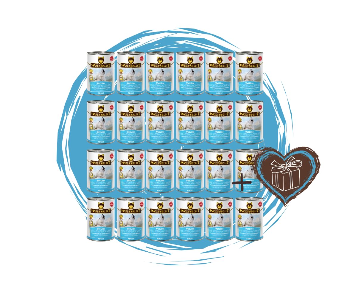Wolfsblut Vetline Hundefutter - Weight Management, 24x395g - Sparbundel, Sparpaket - inklusive Warnicks Tierfutterservice Hundesnack Goodie