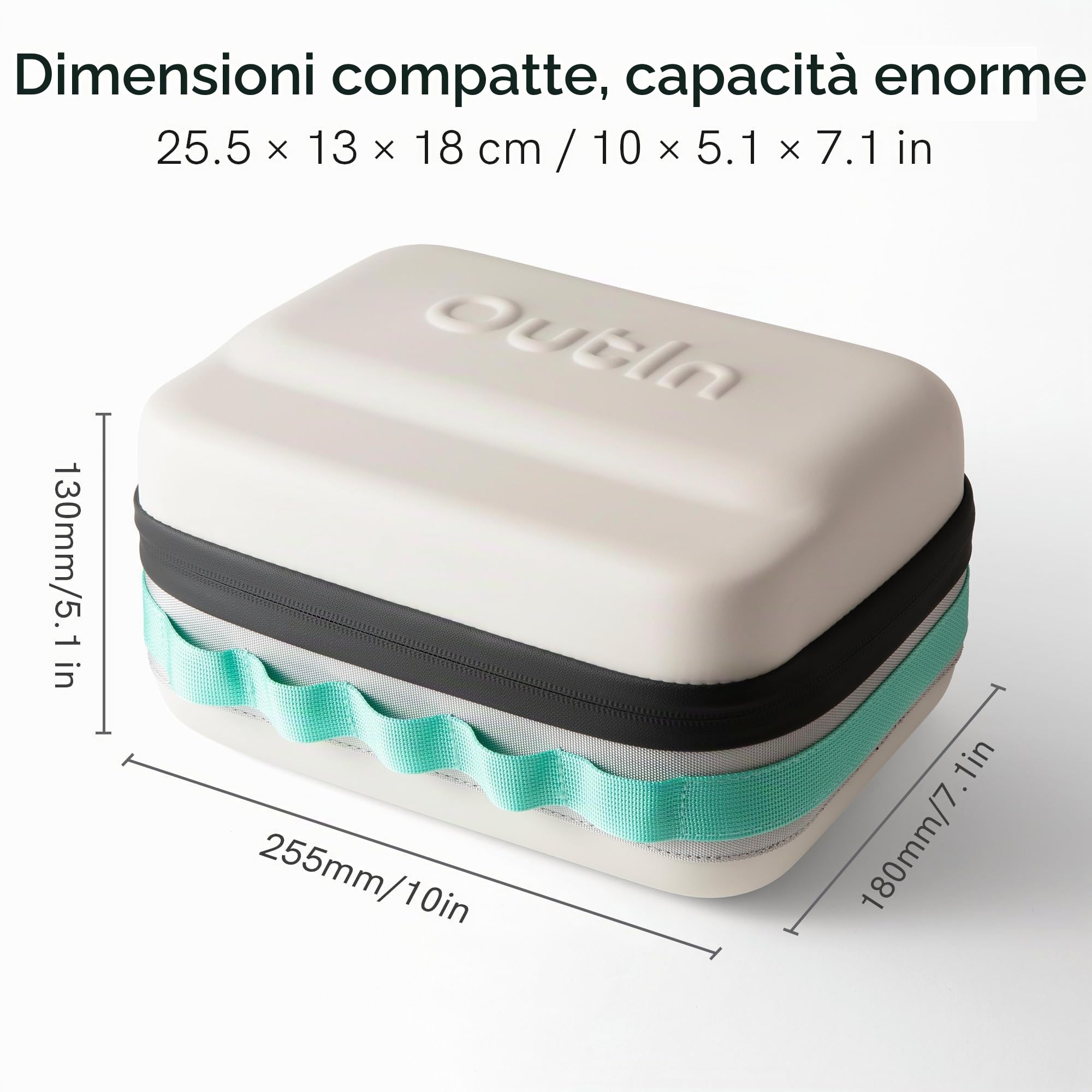 OutIn Custodia Protettiva EVA Plus, Impermeabile e Antisporco, Sand Beige | Borsa rigida viaggio 2 dispositivi con cinghie sicurezza, custodia organizer esterno per OutIn Nano, Mino e Fino