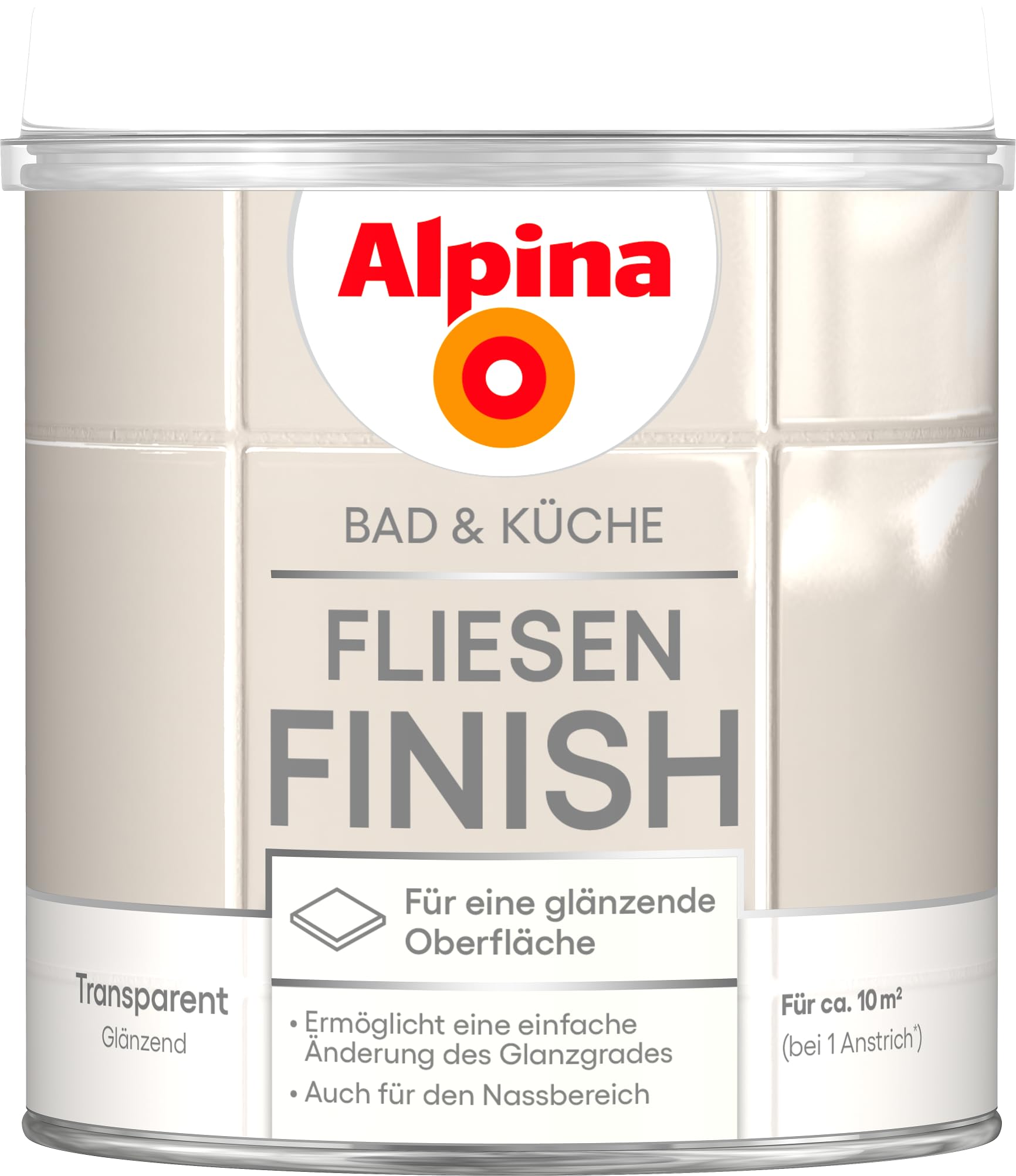 Alpina Fliesen Finish Hochglänzende Versiegelung – Hochglänzende Versiegelung für gestrichene Wandfliesen 0,75 L