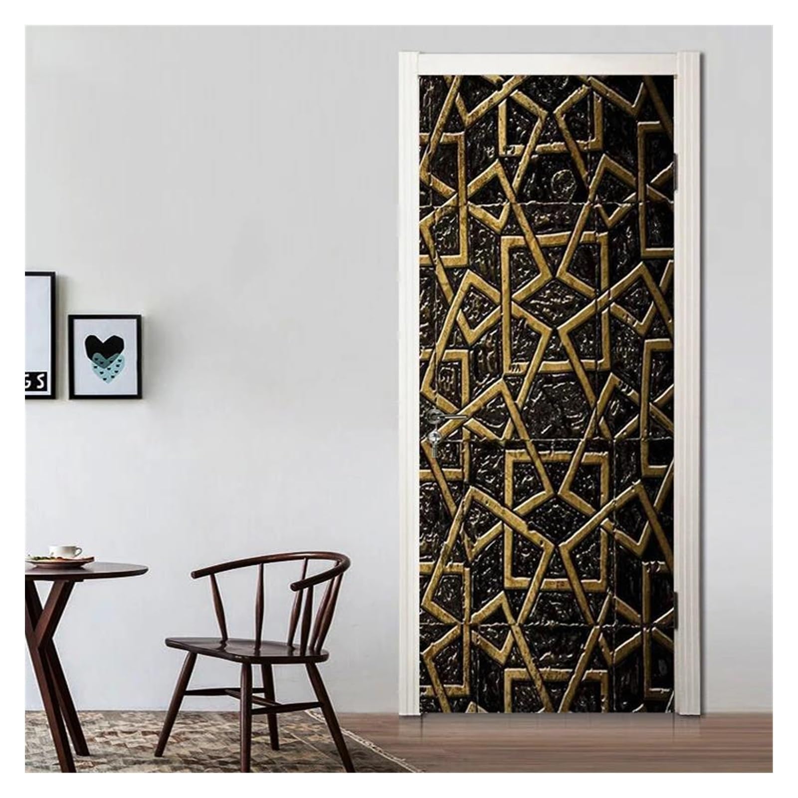 Papier peint mural géométrique 3D PVC adhésif rénovation revêtement porte 95x215