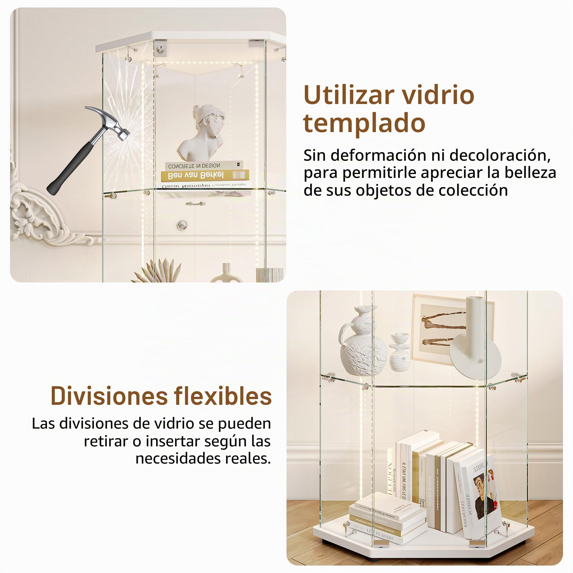 Vitrina de Cristal de Esquina, Vitrina de Cristal con LED, 4 estantes 1 Puerta con Puerta,Moderna Vitrina de Vidrio con Cerradura Vitrina Mueble Transparente para salón Bar 162 x 60 x 42.5 cm