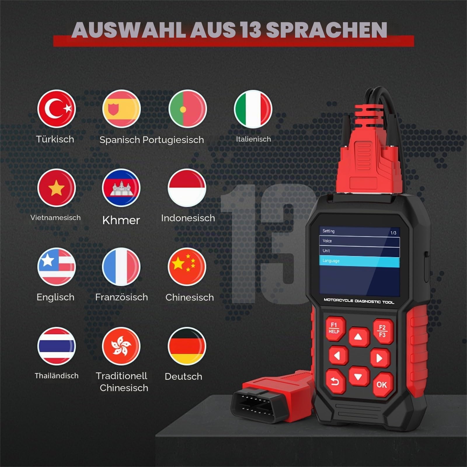 Motorrad-Diagnosetool, M4-Motorrad-Scan-Tool, Motorrad-Codeleser-Scanner für KAWASAKI-4/5/6P, YAMAHA-3/4P, Honda 4P, SUZUKI-I-4P, SUZUKI-III-6P, KAWASAKI-1/2/3P, Vespa/KTM/Generation IV-6P