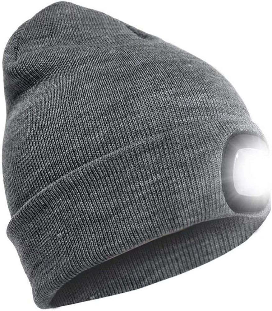 Randemfy LED Lighted Beanie Hat, USB Rechargeable Unisex Warm Winter Knitted Beanie Cap for Camping, Hiking, Running, Dog Walking, Fishing-Gray : Tools & Home Improvement