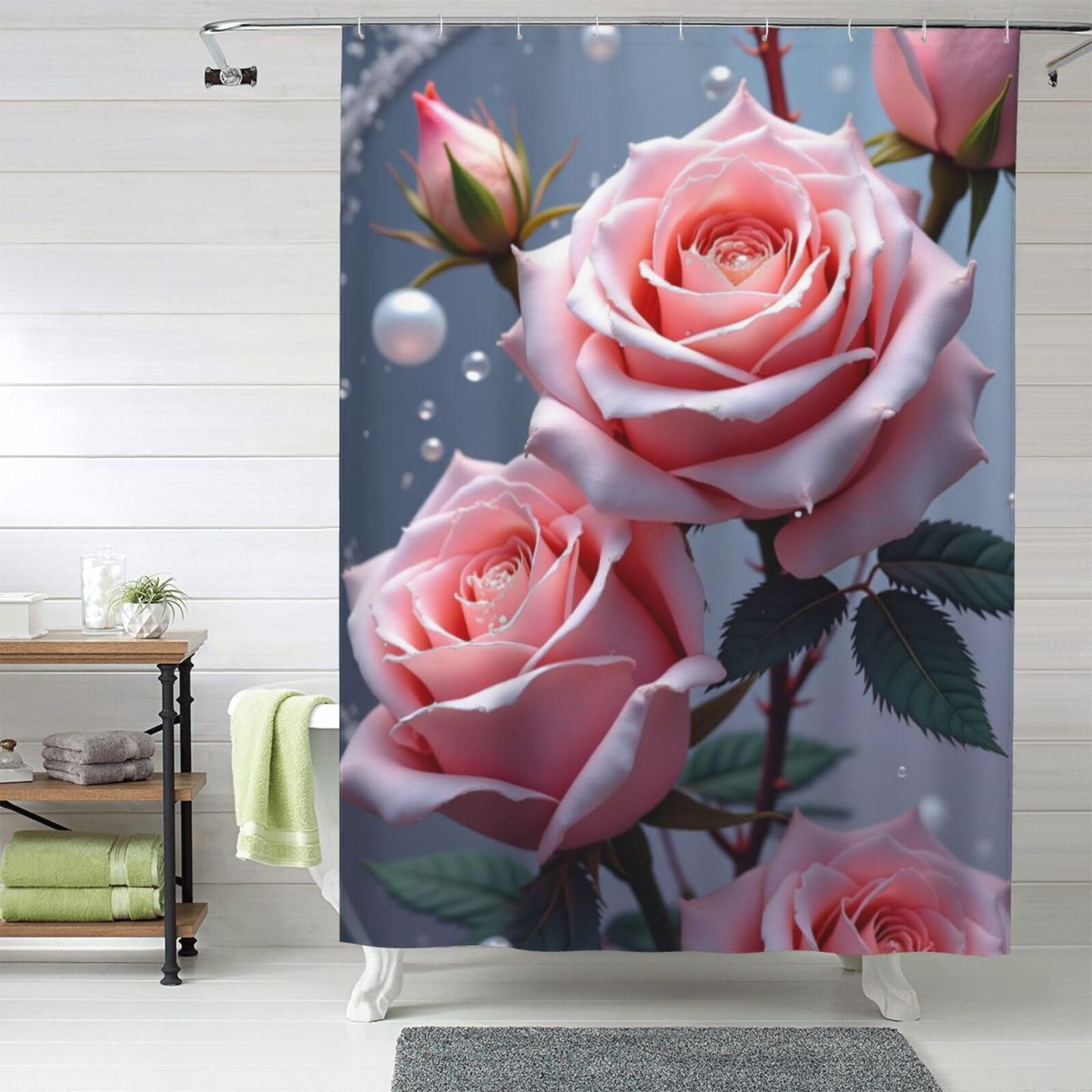 Rideau de douche en tissu épais et résistant lavable machine rose 152x183