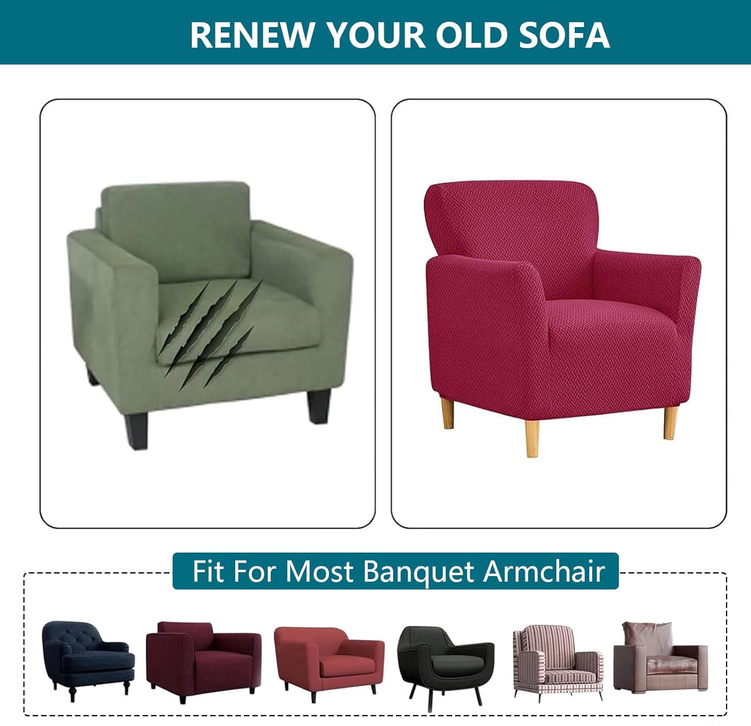 GUYIRT 宴会アームチェアスリップカバー ストレッチチェアカバー 無地 ジャカードソファカバー 家具プロテクター リビングルーム