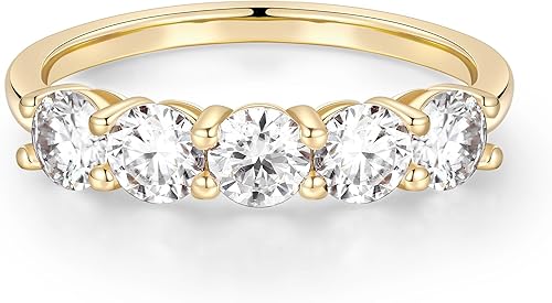 MOOSEA Moissanite Wedding Bands for Women, 4MM D Color VVS1 Clarity Lab Created Moissanite Rings for Women 14K White Gold Plated 5 Stone Anniversary