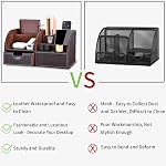 KINGFOM Pu Leather Desk Organizer Pen Pencil Holder Office Supplies Caddy Storage Box 6 Compartments with Drawer Brown (Half Pu)