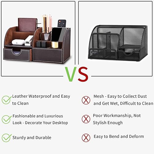 Miniatura 4 de Organizador de escritorio de polipiel con 7 compartimentos de almacenamiento para artículos de papelería tarjetas de visita lápices bolígrafos