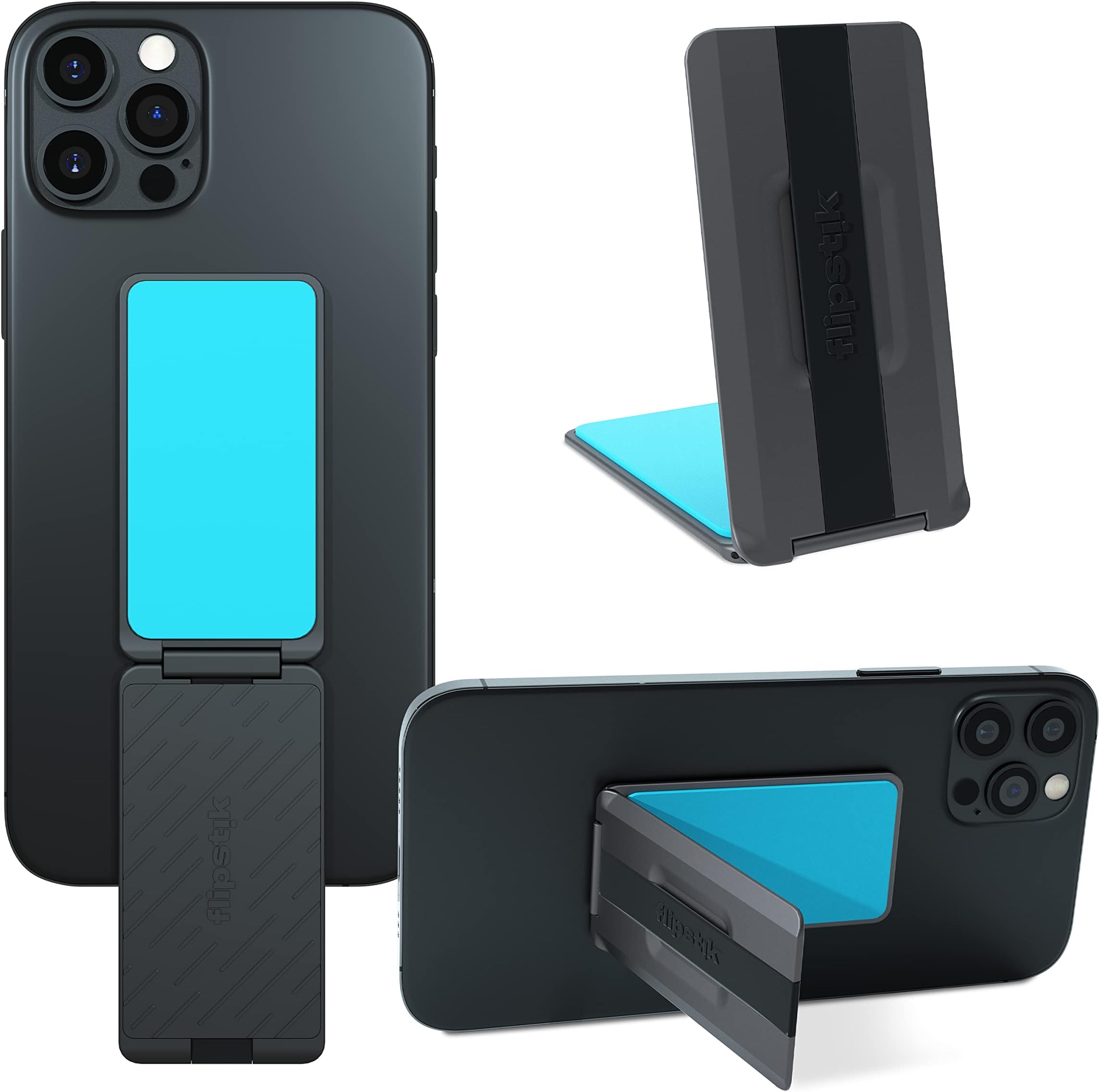 Flipstik Grip - Sticks to Any Flat Surface – Hands Free Selfies – Videos – Car Mount – Kickstand – Travel Accessory - Finger Grip Loop for Secure Hold – Sticky Phone Mount - (Black)