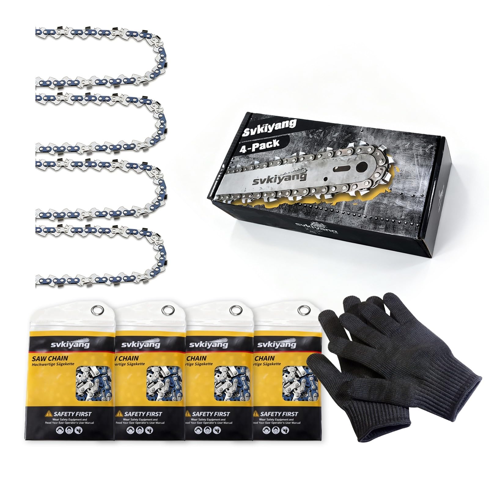 4 Stück Sägeketten für 30 cm Schwert 3/8"LP 1,1 mm 44 TG, Kettensägen Kette Inklusive Schutzhandschuhen und Aufbewahrungstasche, Kompatibel mit Stihl MS162 MSE170C MS194T Usw
