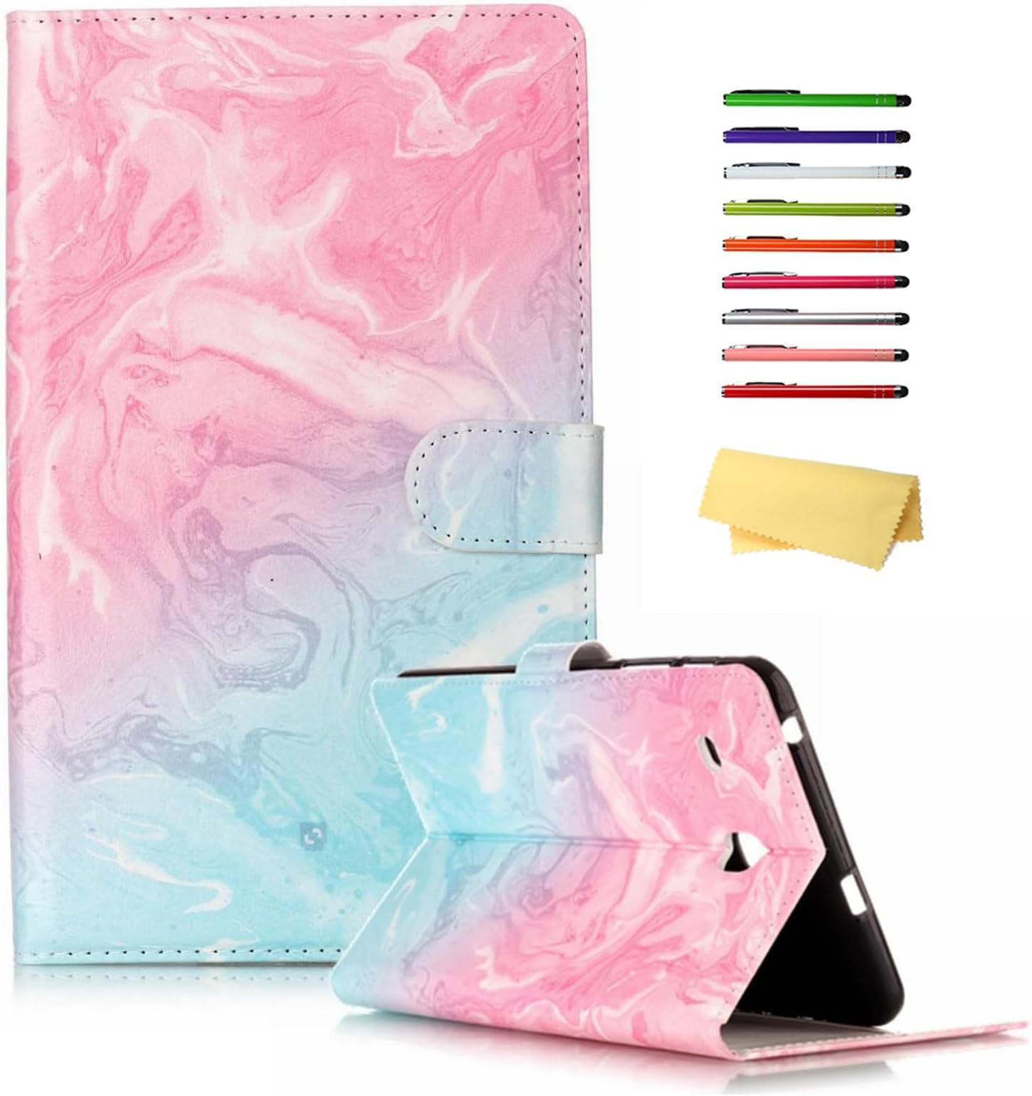 UUcovers Case for Samsung Galaxy Tab E 8.0 inch (2016 Release) (SM-T377/T375/T378) with Card Pockets/Magnetic Closure/PU Leather Folio Stand Wallet Soft TPU Back Shockproof Cover,Pink Marble Blue