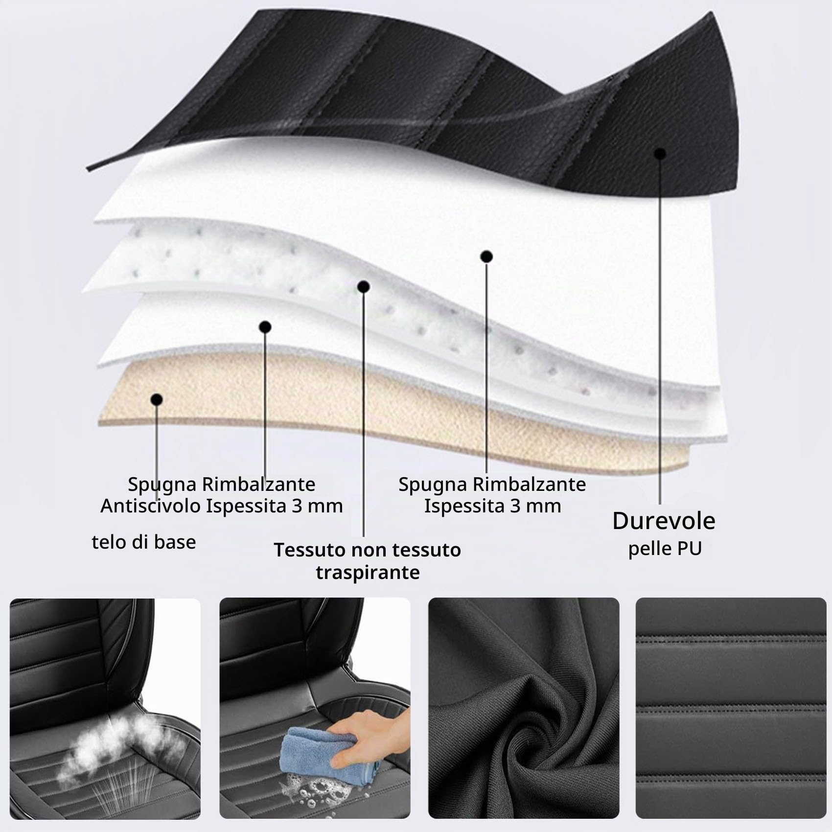 Coprisedili universali in pelle sintetica per auto, resistenti, impermeabili, traspiranti per 2 sedili anteriori BMW Serie 1, 3 (2005-2012), 5 (2005-2018), X1, X2, X3