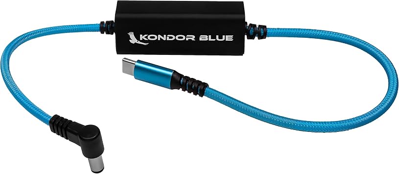 KONDOR BLUE | 16 Inch DC to USB-C PD Power Cable, Right Angle 2.1mm and 2.5mm | 14V to 17V DC Input, 5V to 20V Power Delivery, Up to 65W Fast Charge, Reinforced Braided | Blue