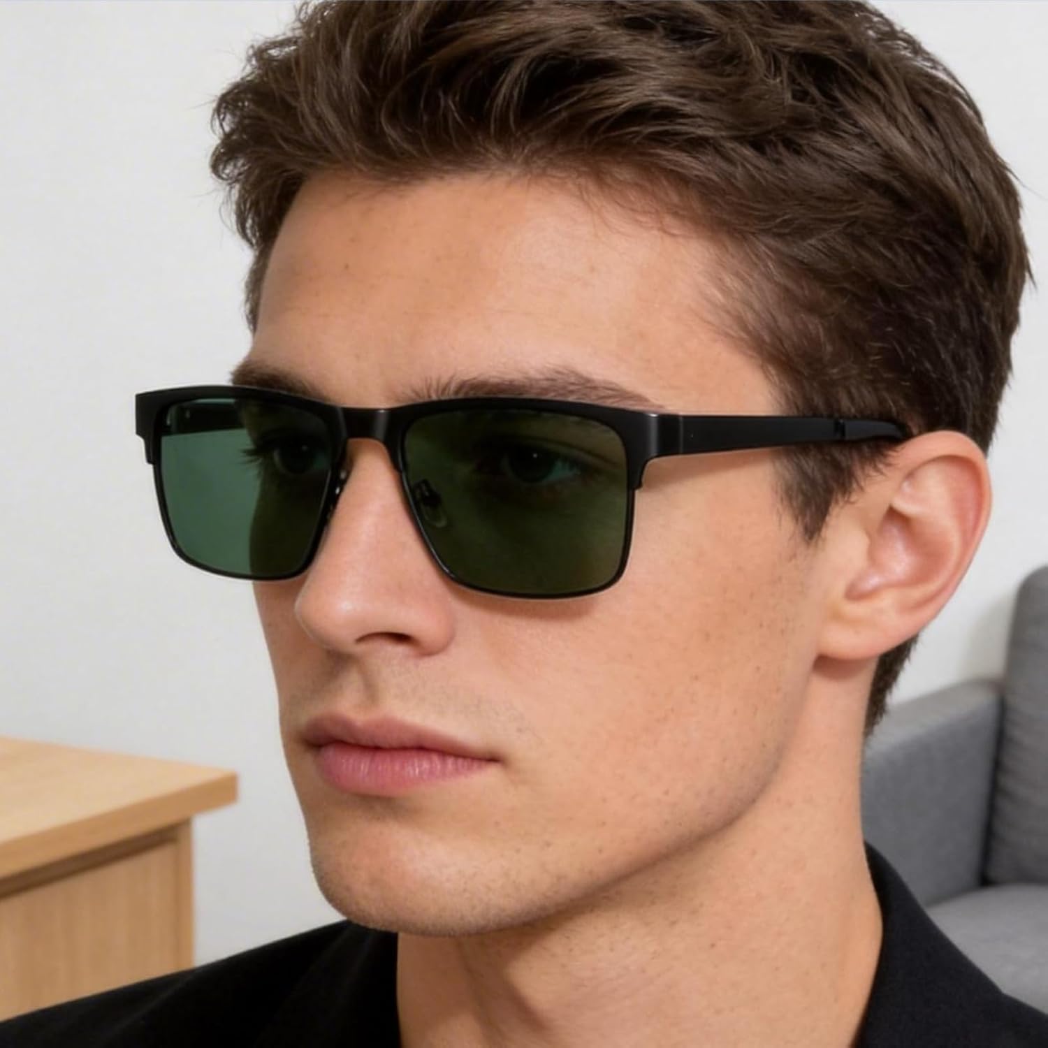 Polarized Sunglasses for Men, UV400 Protection Metal Frame Classic Square Sunglasses, Anti-Glare Aviator Shades