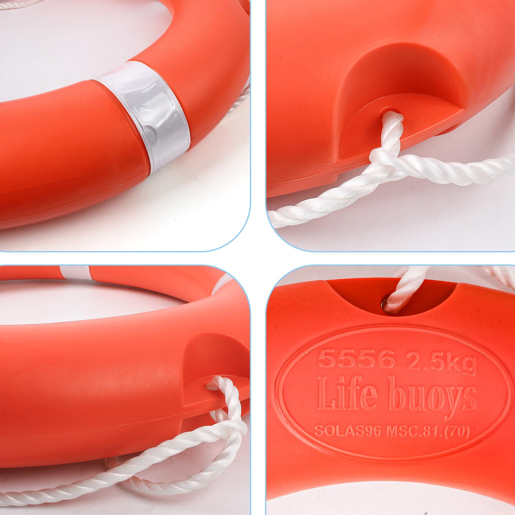 Life Preserver Ring 58,4 cm / 71,1 cm, Boot-Sicherheits-Wurfringe mit Halterung, orangefarbene Boje mit Seil, 2,5 m und reflektierendem Band für Boot