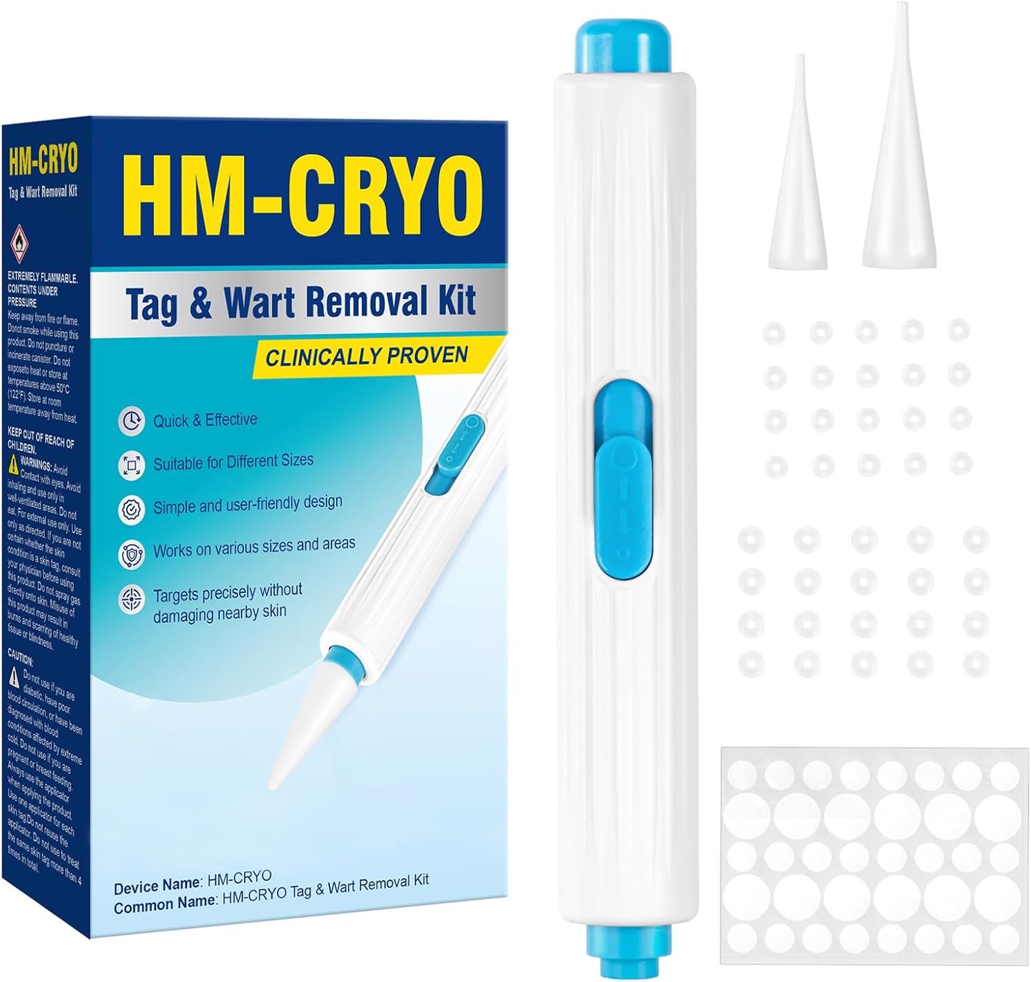 Capima HM-CRYO Tag & Wart Removal Kit, One-Click Home-Use Device with Dual Tips for Skin Tag Remover and Warts