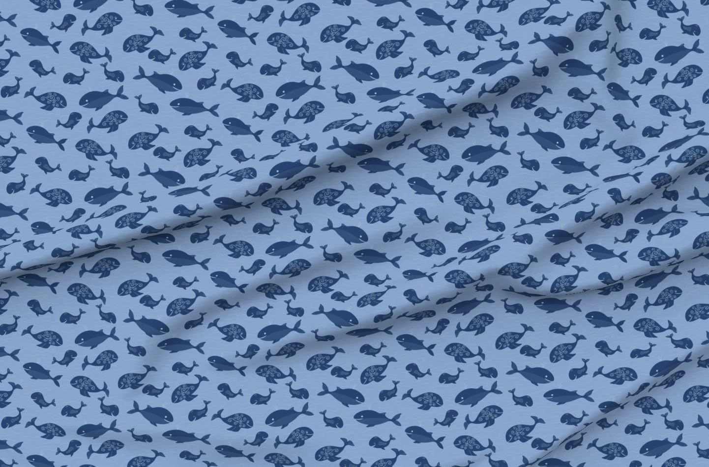 Spoonflower Fabric - Whimsical Whales Nautical Coastal Blue Ocean Sea Life Printed on Petal Cotton Fabric Fat Quarter - Sewing Quilting Apparel Crafts Decor