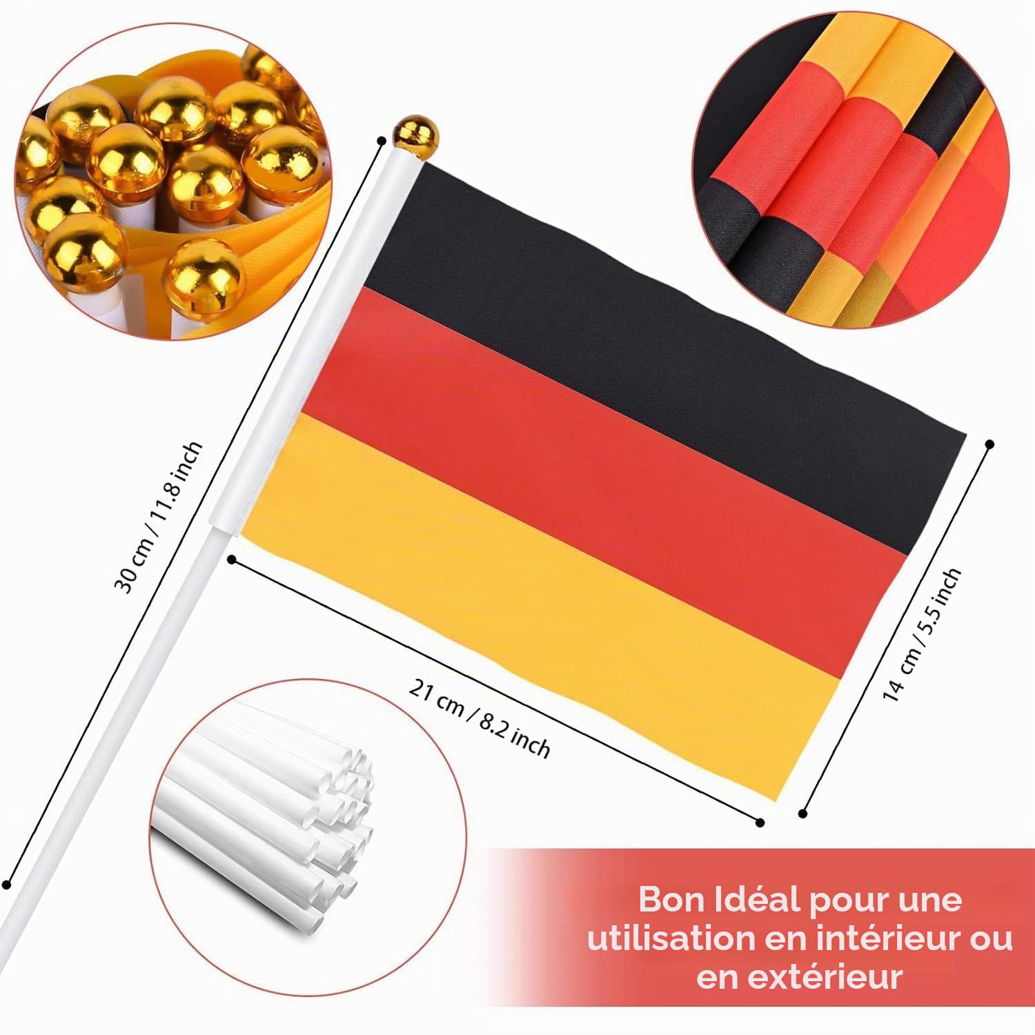 AhfuLife 48 Pays Drapeaux de Coupe du Monde de Football, 14 x 21cm Drapeaux Décorations de la Coupe du Monde avec Mât Blanc de 30cm pour Décor Compétition Football Fans Bar Clubs Fêtes