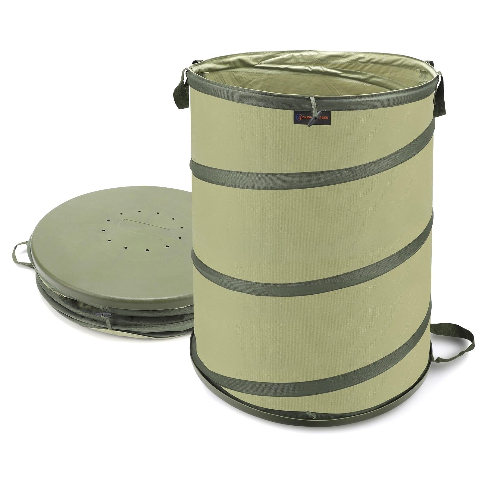 YUDI & GARDEN 45 Gallon Hard Bottom Collapsible Garden Bag?Collapsible Trash Can?Camping Trash Can, for Collecting Weeds or Party and Yard Waste, Green