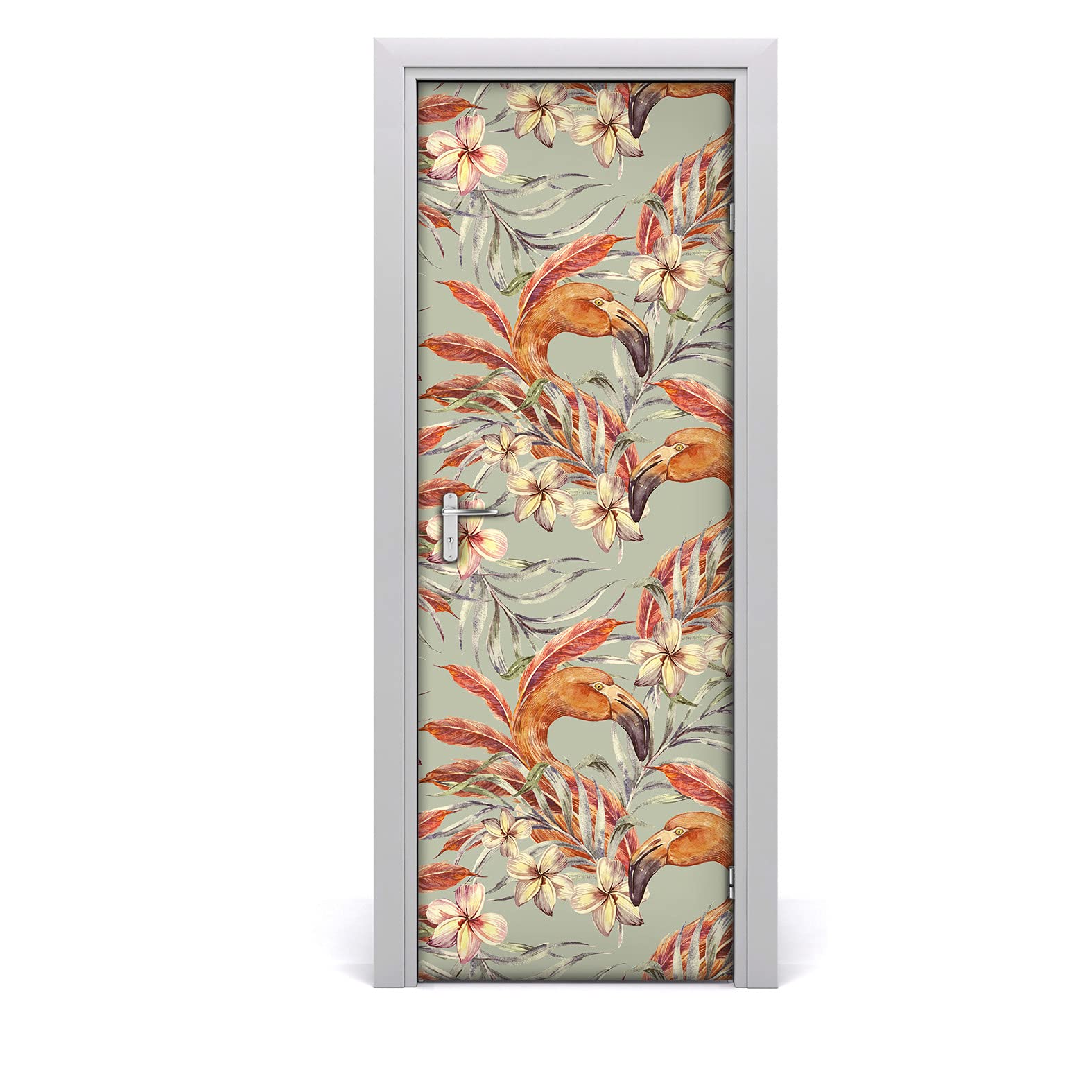 Papier peint sur la porte imperméable et amovible oiseaux vintage