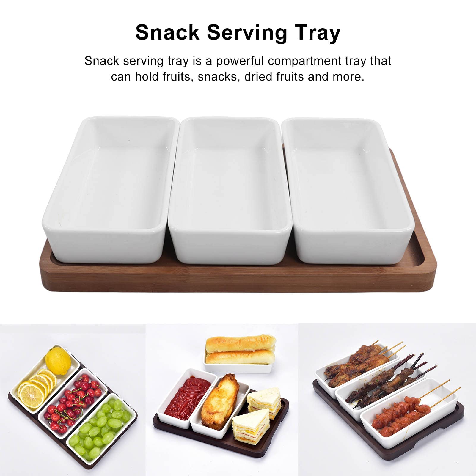 Plateaux Rectangulaires, Plateau de Service de Collations ? Compartiments Multifonctions, Plateau de Service de Collations en Bambou pour Fruits, Collations