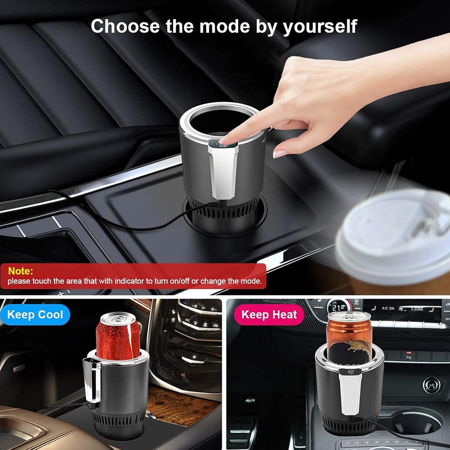 2 in 1 Universal Warmer Cooler Cup Holder, 12V Intelligent Heating Cooling Mug Holder with Base for Car Home, ABS Aluminum Auto Accessories