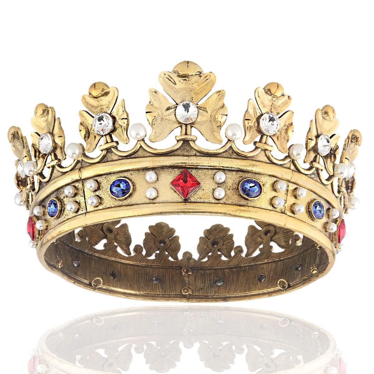 Couronne royale baroque en métal pour homme - Couronne de cheveux - Cercle complet - Accessoires pour cheveux pour fête d'anniversaire - Pour cosplay, bal de fin d'année, Quinceanera