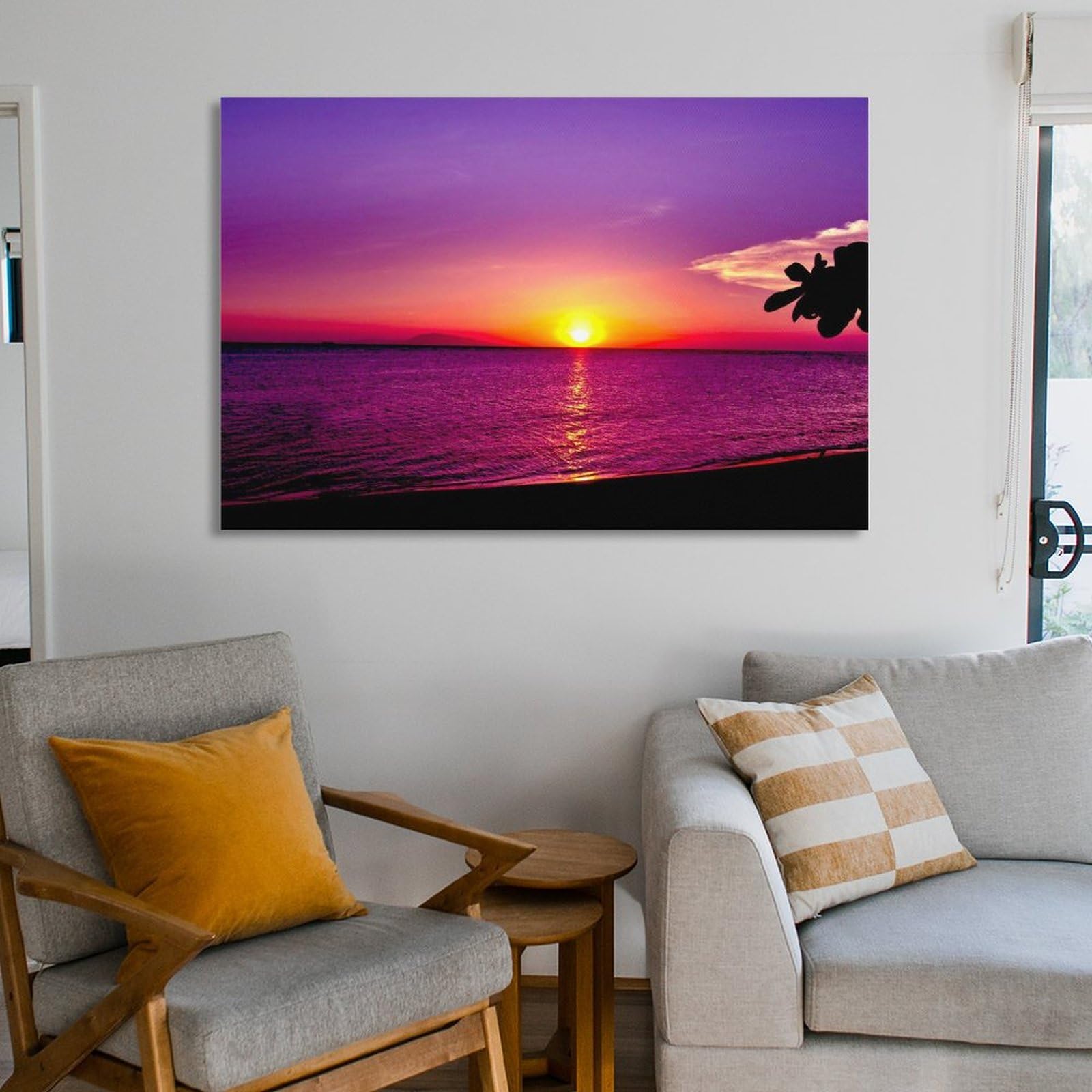 Amazon.co.jp: 絵画 紫の夕焼けの海インテリア 絵画 魅惑的な色彩の