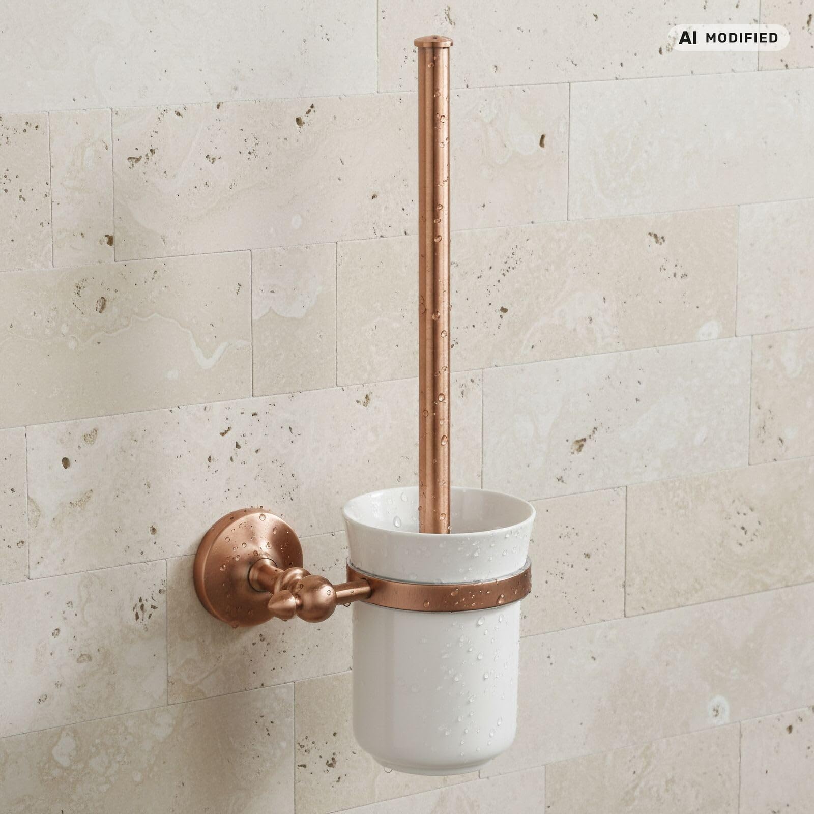 Scopino WC Rame Nostalgia in Ottone Massiccio con Becher in Ceramica Accessorio Bagno da Parete