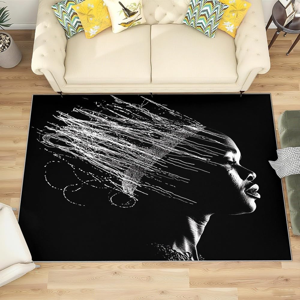 Genérico Abstrakcyjne afrykańskie figurki dywan pokój dziecięcy 140 x 200 cm - czarny miękki antypoślizgowy i zmywalny flanelowy dywan do salonu, pokoju zabaw, przedpokoju wystrój domu