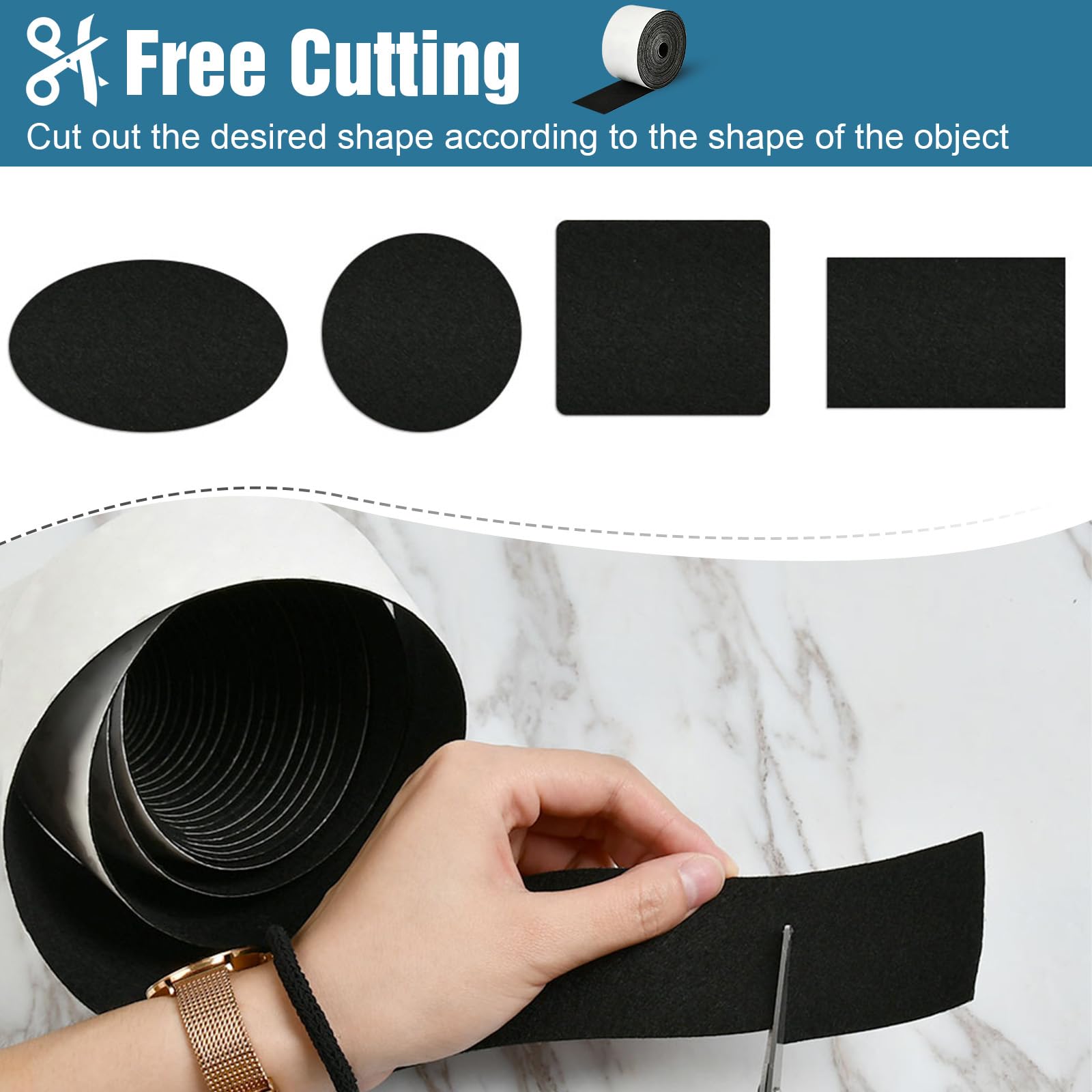 Rotolo Feltro Autoadesivo Nero 10m X 5cm - Per Mobili, Antiscivolo E Antirumore - Foto 6