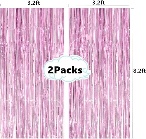 Miniatura 2 de 2 cortinas de flecos de papel de oropel metálico rosa brillante de 3.2 x 8.2 pies, telón de fondo rosa para cabina de fotos, telón de fondo rosa