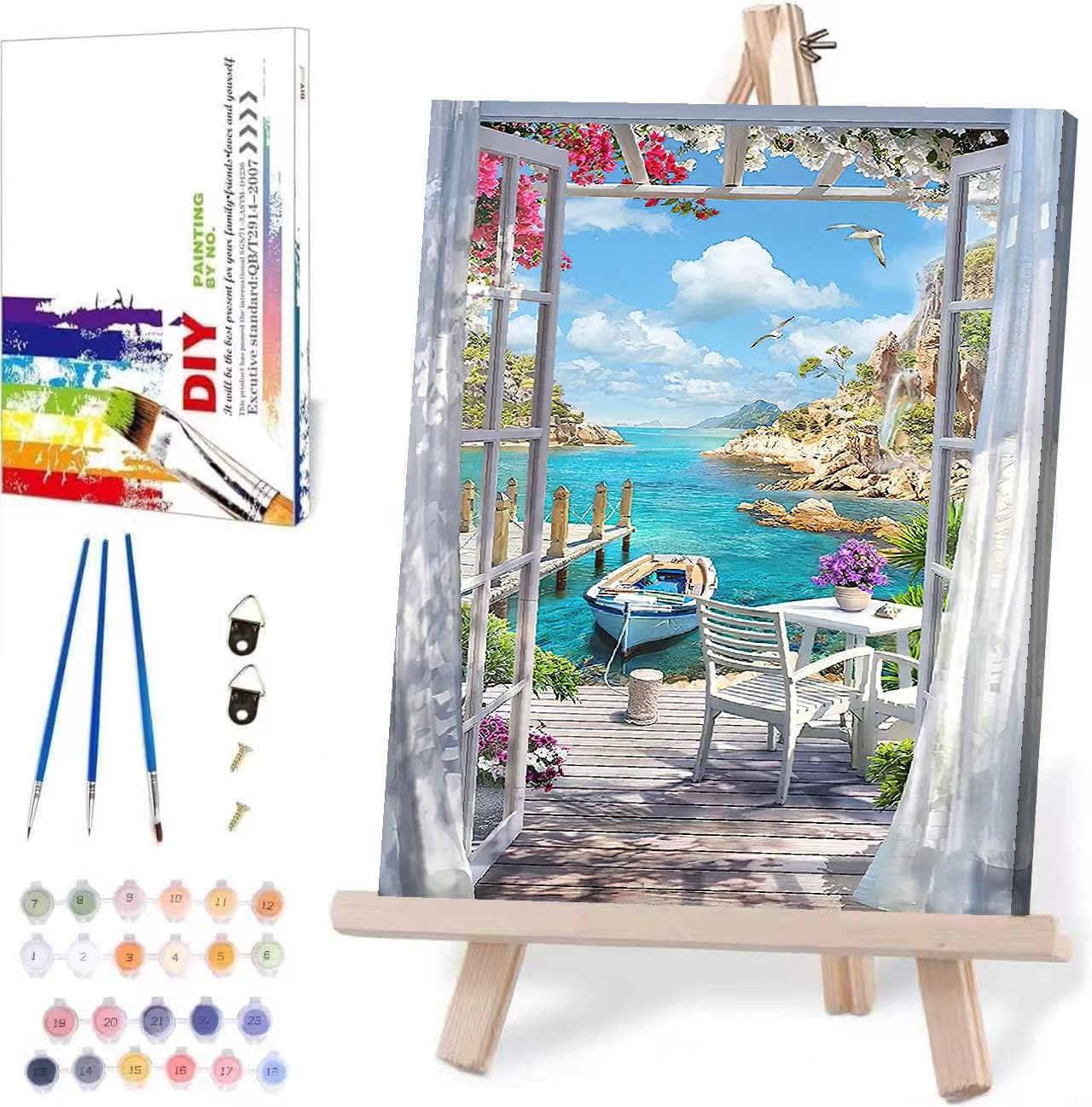 Paint by Numbers for Adults with Framed Canvas-with Wooden Easel,Landscape Paint by Number on Framed Canvas,DIY Acrylic Oil Painting Kits with Brushes Nice Gift Box for Home Wall Decor(12x16 Inch)